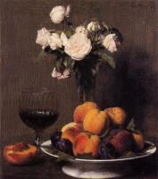 Fantin-Latour, Henri - Still Life with Roses, Fruit and a Glass of Wine